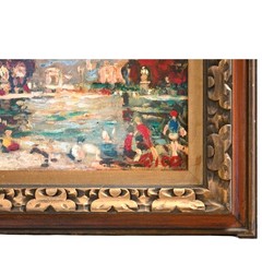 Pair Mid-Century Oil Paintings Signed Rico + Harbor Scene–Palette Knife–Framed