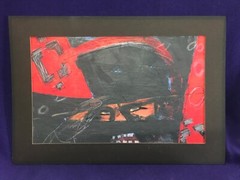 CONTEMPORARY BLACK & RED ACRYLIC PORTRAIT PAINTING MIXED MEDIA PENCIL GLITTER