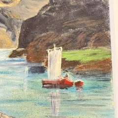 Vintage 1970 Hand Painted Landscape, Mountains And Lake In China, Signed B. Wild