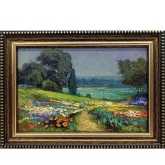 Tuscany Original Oil Painting 6×4 Framed Signed Wildflower Meadow Landscape Art