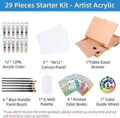 Elegant 29-Piece Acrylic Painting Kit: Beech Easel and Quality Supplies Included