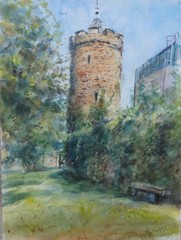 GERRY MILLER, watercolour. „Prince’s Forest, Bull Tower“. 30×40 cm. No frame.