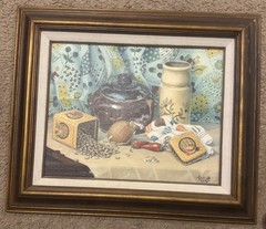 Vintage Framed Kitchen Scene with Beans & Peppers
