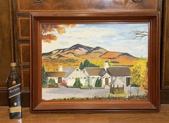 Vintage Oil Painting O/C REST ON THE ROCK Signed LB HOBBS Mahogany Frame VERMONT