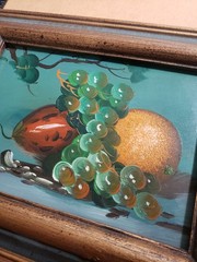 Framed Still Life Grapes Orange Fruit Small Oil Painting by Olive 7.75×10