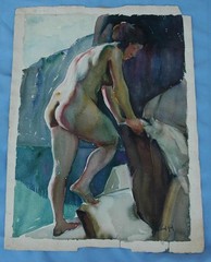 Lovely Original Watercolor Of Nude Woman by Listed Artist Janet Reid (1894-1988)