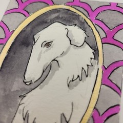 ACEO Original Watercolor Painting Borzoi Watercolor 2.5×3.5 Dog Signed