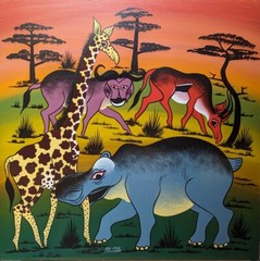 M. H. YUBA’s ONE MEAN HIPPO Classic Tingatinga on board 2’x2′