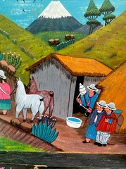 Folk Art Painting on Leather Tigua Ecuador Alpaca LLama etc. Unsigned READ!