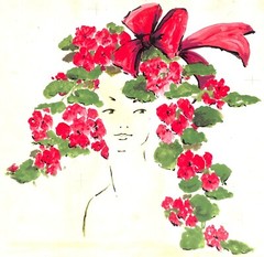 Lanvin Paris Lady w/Rose Headress c1950s Original Advertising Watercolor Artwork