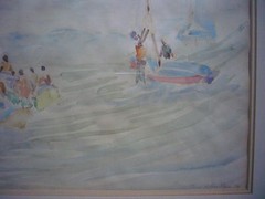 Irene Hoffar Reid (1908-1994) Vancouver Beach Sailing Watercolor 1970 17″ x 13″