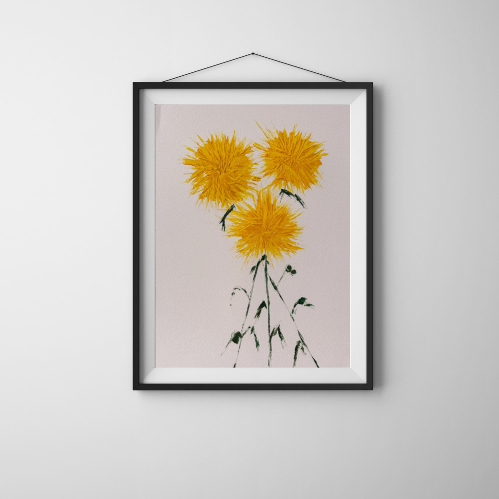 Abstract Acrylic Dandelion Flower Art on 9×12 Watercolor Paper