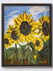Abstract Sunflowers Acrylic Expressionist Original Art 14×11 Canvas