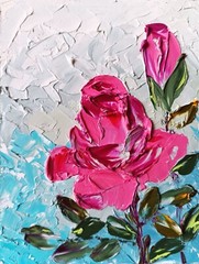 Handmade Original Impasto Abstract Pink Roses Flower Floral oil painting 6×8 in