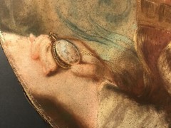 Antique Painting Gouache Of A Lady/3 Feet/Oval Wood Gilt Frame/Early 19 Century