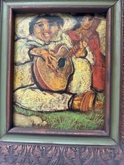 CARLOS LOPEZ RUIZ PAINTING MEXICAN MEXICO PORTRAIT MID CENTURY MAN WOMAN MUSIC
