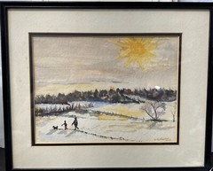 watercolor painting Signed W.H. Hinton 16.75”x13.75” With Frame.