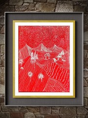 Landscape Line Drawing Abstract Expressionist Original Acrylic Canvas 11×14