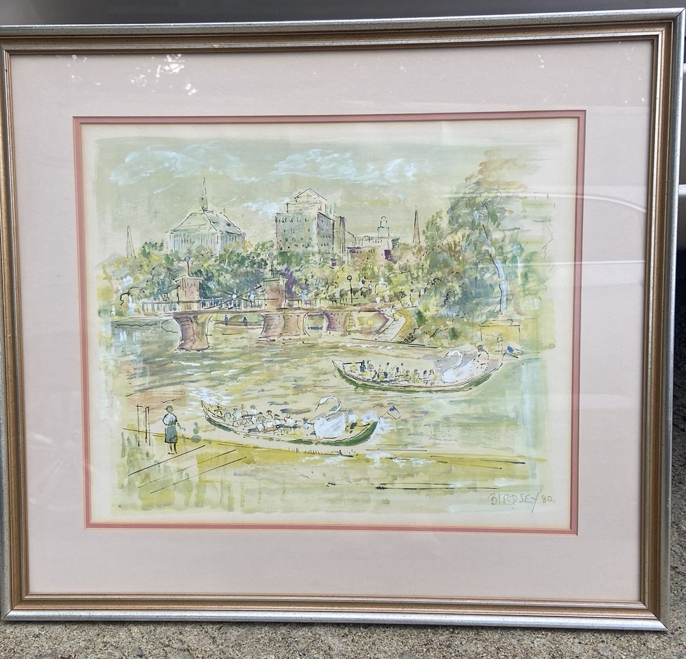 Alfred Birdsey Watercolor Abstract Art Painting Boston Public Garden Swan Boats