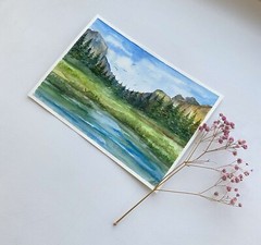 Original watercolor Art Yosemite National Park painting Mountain Landscape Art