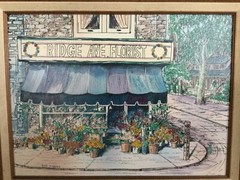 Vintage Canvas Picture Ridge Avenue Florist Street Scene Wood Frame Eve Turner