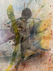 Original Art Signed Mixed Media Abstract Figure Framed Dancer Moves like Jagger