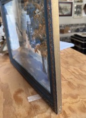 Original Painting Country Landscape Farmhouse Glass Framed Vintage Blue Trees