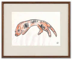Sanyu Style Cat Leopard Tiger Chinese French ink drawing art deco Chang Yu 常玉