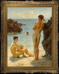 Hand Painted Oil Painting Male Nude Men Portrait Antique Style Classical Art