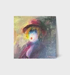 Abstract Oil painting Red hat Ukrainian painter Canvas Framed original portrait