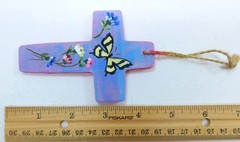 Wood Cross with Butterfly flowers and quote Original Art Painting by Rain Crow