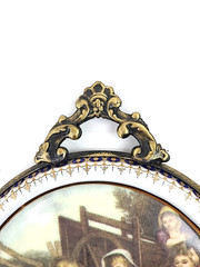 VTG Royallux Italy children playing Wall art Hand painted Porcelain Brass Frame