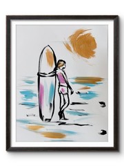 SURFER GIRL 11×114 HUNTINGTON BEACH Original Art #110 PAPER Fine Art