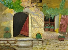 Vintage 1972 Original Folk Art Oil Painting Signed MK After Charles Perron