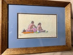 Gibbs 1984 „Two Figures On Beach“ Pastel Painting – Signed And Framed