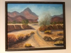 ORIGINAL VINTAGE SOUTHWESTERN USA DESERT LANDSCAPE PAINTING by BBRADFORD