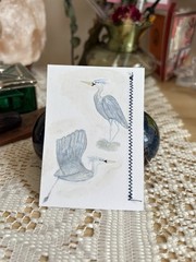 ACEO Original Watercolor Blue Heron Blue Thread Stitch MAILARTMAGIC