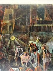 Mid Century Painting Urban Black Americana Cubist Cubism Large Abstract Oil 36”