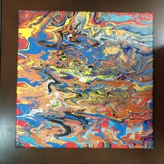 Original 12″x12″ Abstract Acrylic Fluid Art Pour Signed Painting (See Video)