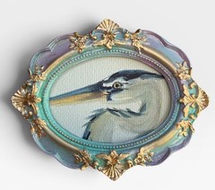 Great Blue Heron mini watercolor bird print of original • vintage ornate frame