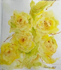 Original watercolor painting of yellow roses, signed by artist. OOAK