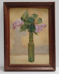 VTG Expressionist Still Life Flowers In Bottle Painting FRAMED 13X17