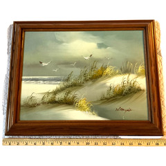 Vintage SEASCAPE coast ocean Painting original hand painted sand beach signed