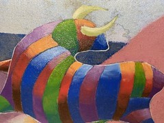 Original Bob Schindler Signed Painting Bull Colorful Framed Art 10.5” X 7.5”