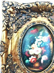 Floral Ornate Gold Frame Oval Wood Plaster Art of Flowers Wall Decor Print