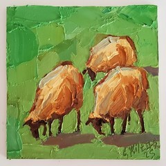 Sheep Painting Original Oil Artwork Landscape Abstract Modern Small Wall Artwork
