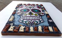 SKULL + CROSS + CHESS: Original Painted Collage Art On Wood Glenn Shiring Signed