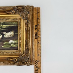 Cottagecore Oil Painting Ducks Pond Lilly Pads Ornate Gold Gilt Frame 11.5 x 9.5