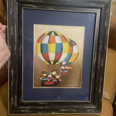 Joyce Roybal Children playing instruments in a Hot Air Balloon Painting W/ Frame