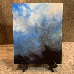 8″ x 10″ Original Acrylic Painting Clouds Sky Art Canvas Panel Decor With Easel